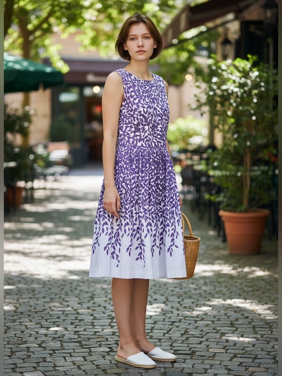 Talbots Dresses & Skirts - Talbots Lavender White Fit & Flare Dress 10P Sleeveless Cotton